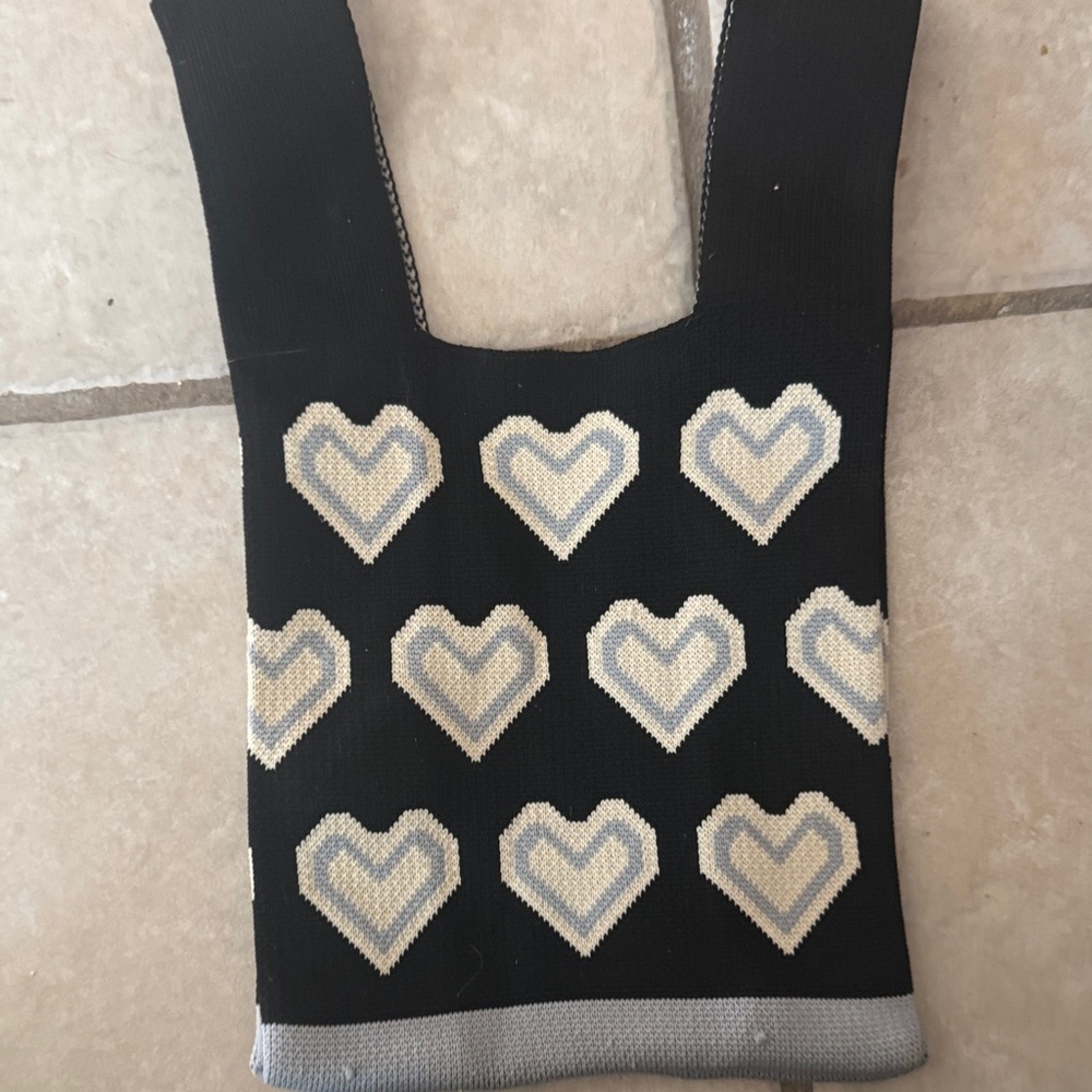 Black & White Heart Knit Tote Bag